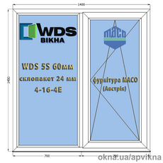Металлопластиковое окно из профиля WDS5S 60мм 1400х1450 стеклопакет 4х16х4Е